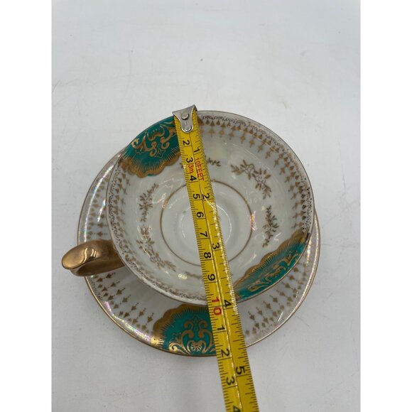 Vintage Teacup & Saucer Set With Gold Trim & Green Floral Accents - Picture 5 of 5